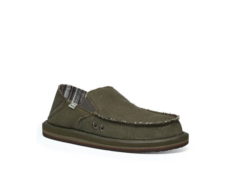 Sanuk Vagabond Soft Top Hemp Collapsible Heel Men's Sidewalk Surfers Olive | Canada 218EBC